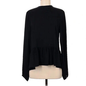 LOFT Black Long Sleeve Mandarin Collar Peplum Blouse